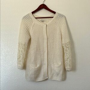 LC Lauren Conrad Cream Ribbed Lace Cardigan